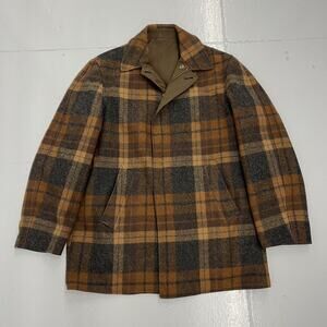 Vintage 60s Pendleton Brown Plaid Wool Reversible Coat